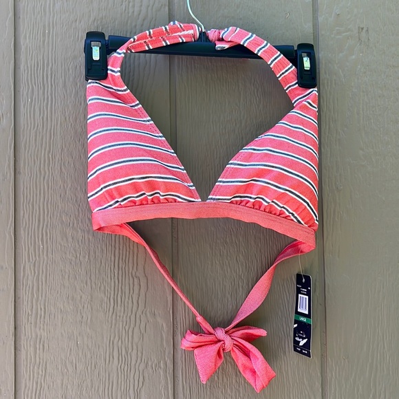 NWT Tommy Hilfiger Anywhere Halter Bikini Top Striped Orange/Navy/White - Picture 4 of 14